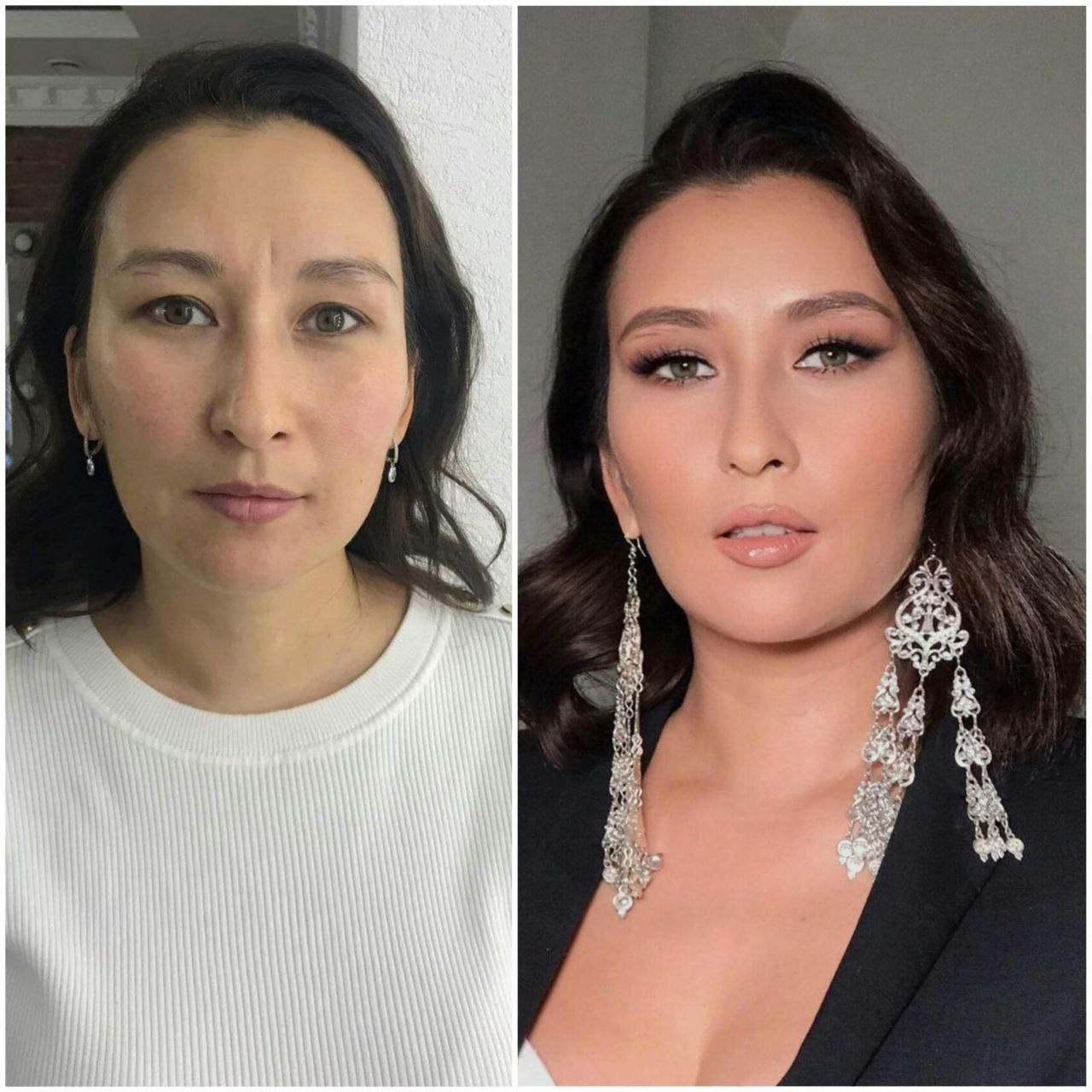 Abend-Make-up und Frisur vorher und nachher, Visagistin und Stylistin Natali Beliaeva, Nürnberg