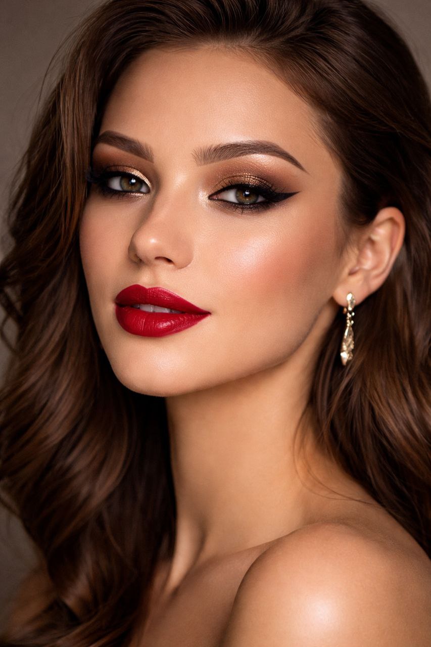 Glamouröses Abend-Make-up mit Betonung auf Augen oder Lippen – Make-up Artist Natali Beliaeva, Nürnberg.