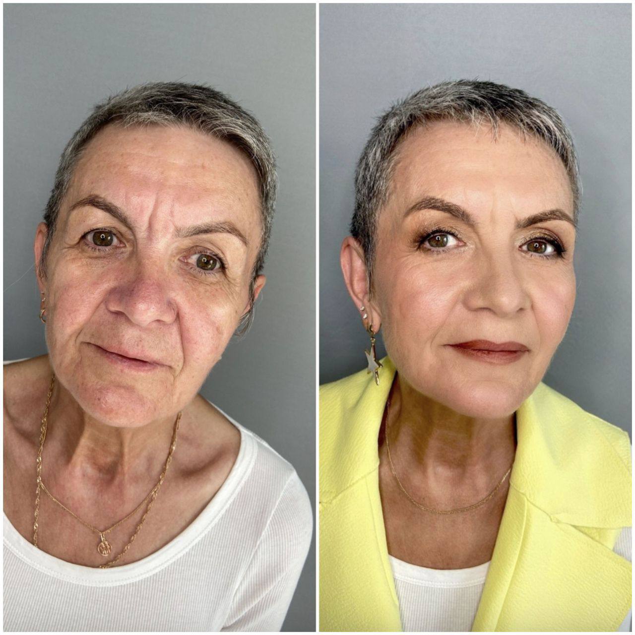 Make-up für reife Haut – vorher und nachher. Natürliches, frisches Make-up mit Betonung auf Ausstrahlung, Natali Beliaeva, Bayern