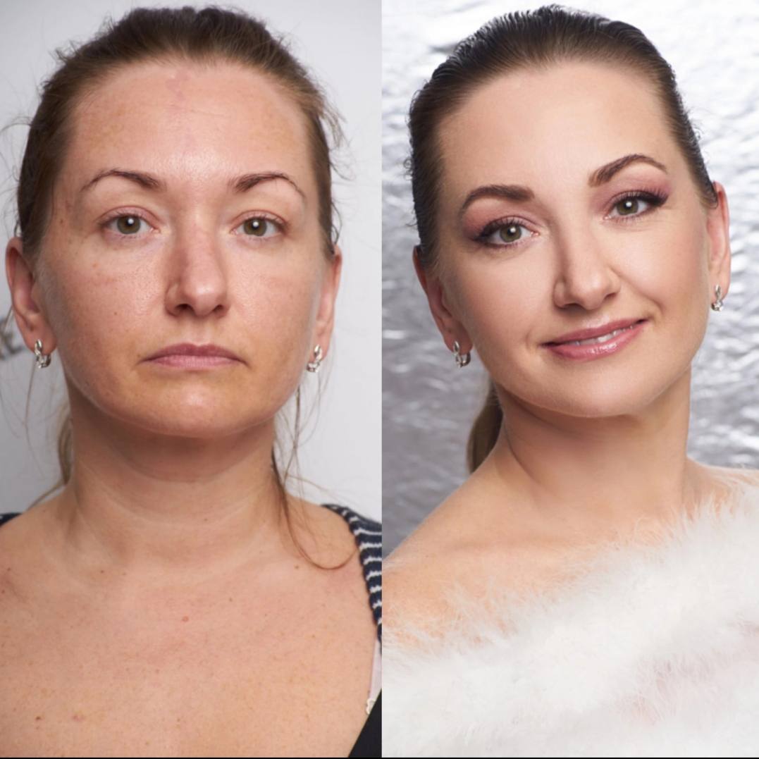 Make-up für reife Haut – vorher und nachher. Leichtes, verjüngendes Make-up mit strahlender Haut, Natali Beliaeva, Bayern