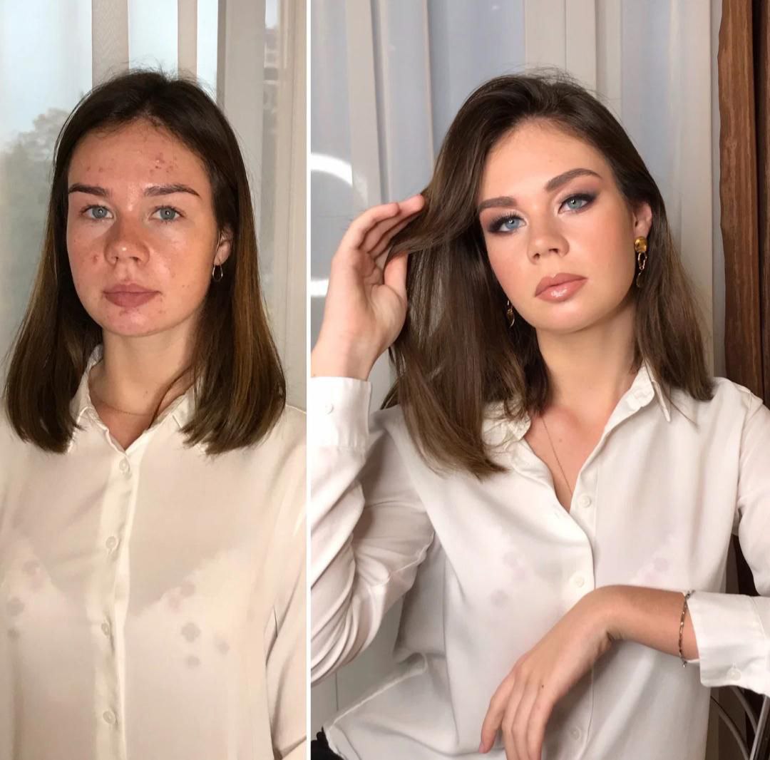 Schminkkurs für Abend-Make-up: Augen-Make-up mit Betonung, Ergebnis vorher und nachher, Natali Beliaeva